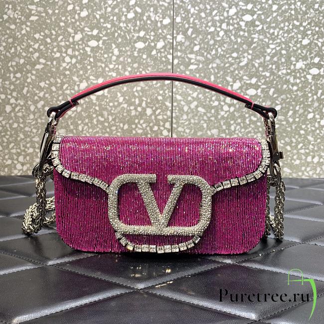 Valentino Garavani Small Locò Crystal-embellished Pink Bag - 1