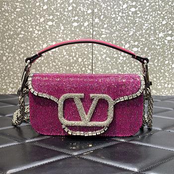 Valentino Garavani Small Locò Crystal-embellished Pink Bag