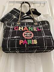 Chanel Large Shopping Bag Wool Tweed & Gold-Tone Metal Black/Multicolor - 6