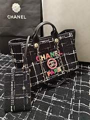 Chanel Large Shopping Bag Wool Tweed & Gold-Tone Metal Black/Multicolor - 3