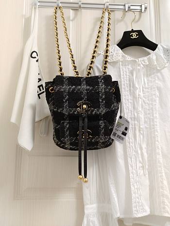 Chanel Backpack Wool Tweed & Gold-Tone Metal Black/Gray AS3615