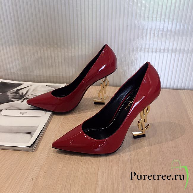 YSL Opyum Pumps In Red Patent Leather With Gold-Tone Heel - 1