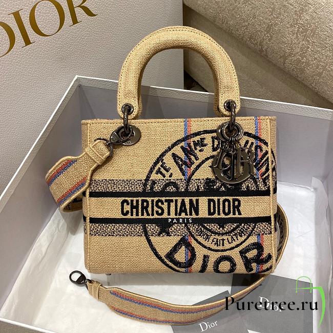 Dior Medium Lady Bag Beige Dior Union Embroidered Jute Canvas 24cm - 1