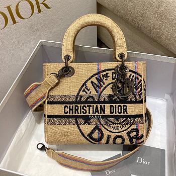 Dior Medium Lady Bag Beige Dior Union Embroidered Jute Canvas 24cm