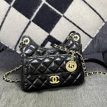 Chanel Small Hobo Bag Glossy Calf Leather & Gold Plated Metal Black AS3690