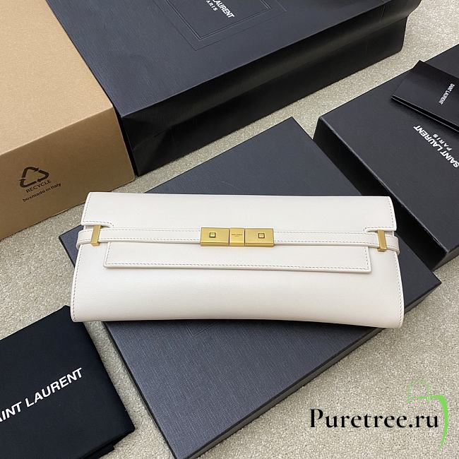 YSL Manhattan Clutch In Box Saint Laurent Leather White 31x14x3 cm - 1