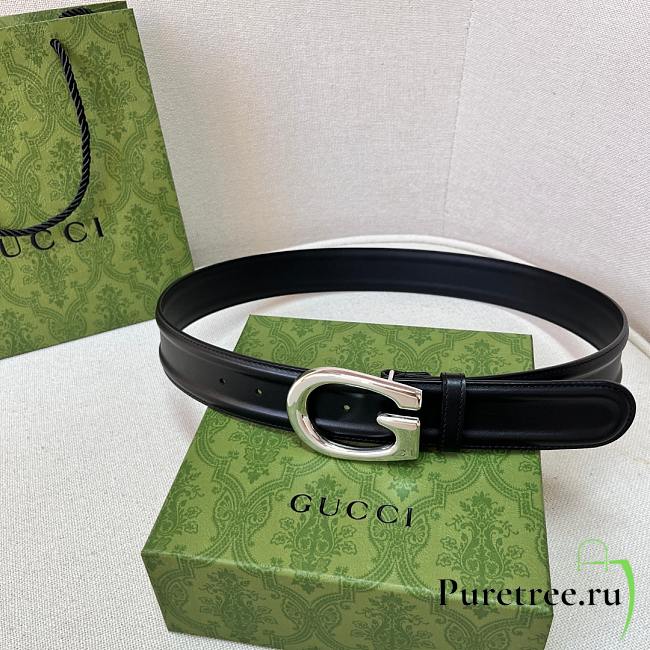 Gucci Belt With G Silver Buckle Black Width 4cm - 1