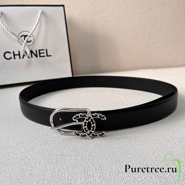 Chanel Calfskin Woven Leather CC Belt Silver-tone Metal AA6901 - 1