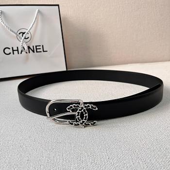 Chanel Calfskin Woven Leather CC Belt Silver-tone Metal AA6901