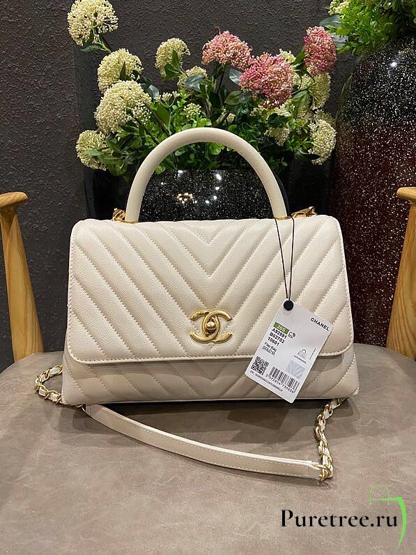 Chanel Coco Grained Calfskin V Quilting Flap Bag White 29×18×12cm - 1