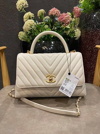 Chanel Coco Grained Calfskin V Quilting Flap Bag White 29×18×12cm
