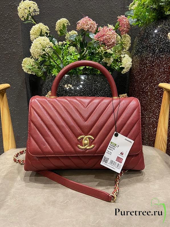 Chanel Coco Grained Calfskin V Quilting Flap Bag Red 29×18×12cm - 1