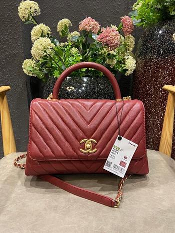 Chanel Coco Grained Calfskin V Quilting Flap Bag Red 29×18×12cm