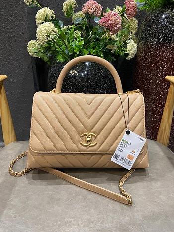 Chanel Coco Grained Calfskin V Quilting Flap Bag Beige 29×18×12cm