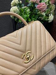 Chanel Coco Grained Calfskin V Quilting Flap Bag Beige 29×18×12cm - 3
