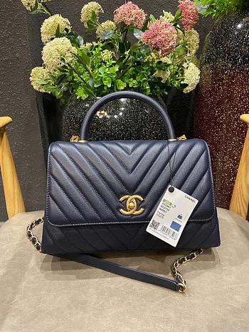 Chanel Coco Grained Calfskin V Quilting Flap Bag Navy Blue 29×18×12cm