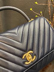 Chanel Coco Grained Calfskin V Quilting Flap Bag Navy Blue 29×18×12cm - 4