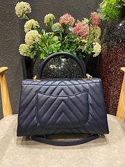 Chanel Coco Grained Calfskin V Quilting Flap Bag Navy Blue 29×18×12cm - 2