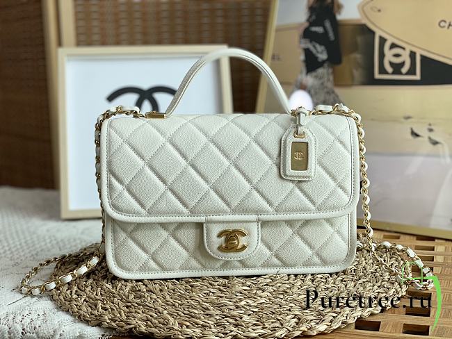 Chanel Small Flap Bag With Top Handle White Grain Leather AS3653 Size 25 cm - 1