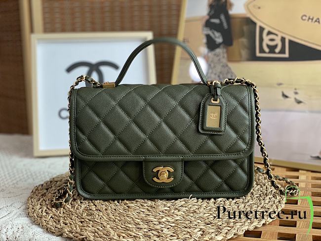 Chanel Small Flap Bag With Top Handle Khaki Grain Leather AS3653 Size 25 cm - 1