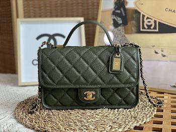 Chanel Small Flap Bag With Top Handle Khaki Grain Leather AS3653 Size 25 cm
