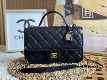 Chanel Small Flap Bag With Top Handle Navy Grain Leather AS3653 Size 25 cm