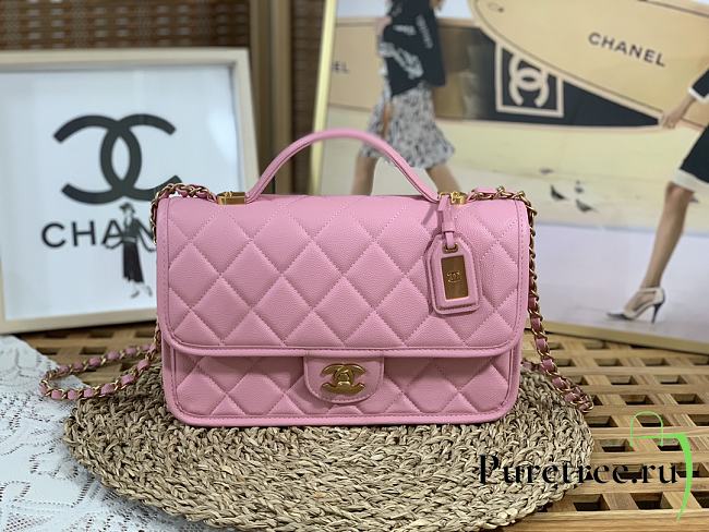 Chanel Small Flap Bag With Top Handle Pink Grain Leather AS3653 ...