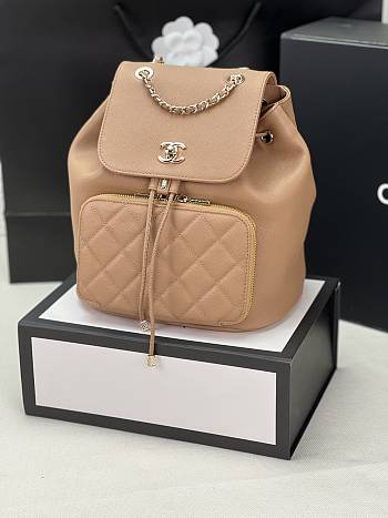Chanel 22B Beige Caviar Leather Backpack AS3531 23x25x15 cm