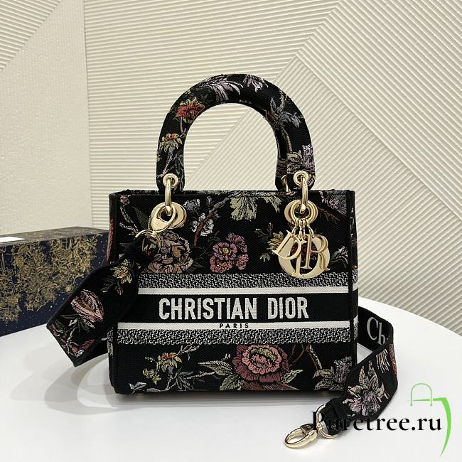 Dior Medium Lady D-Lite Bag Black Multicolor Dior Jardin Botanique Embroidery - 1