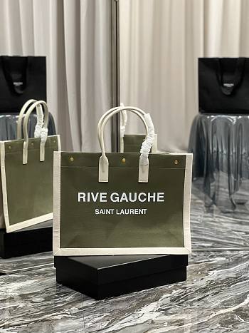 YSL Rive Gauche Large Tote Bag Khaki Canvas 509415 size 48x36x16 cm