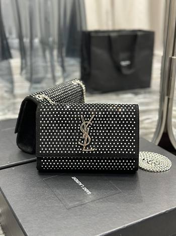YSL Kate Small Chain Bag In Velvet And Rhinestones Black size 20x13.5x5.5 cm