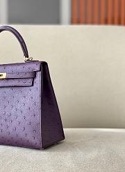 HERMES Kelly Purple Ostrich Handbag size 25 x 17 x 7 cm - 5