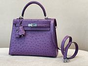 HERMES Kelly Purple Ostrich Handbag Silver Hardware size 25 x 17 x 7 cm - 6
