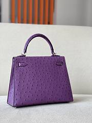 HERMES Kelly Purple Ostrich Handbag Silver Hardware size 25 x 17 x 7 cm - 4
