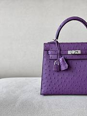 HERMES Kelly Purple Ostrich Handbag Silver Hardware size 25 x 17 x 7 cm - 3