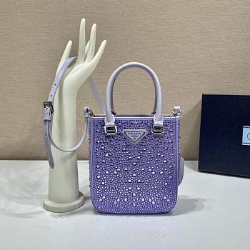 Prada Small Satin Tote Bag With Crystals Purple 1BA331 size 15x17.5x5 cm
