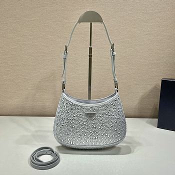 Prada Cleo Satin Bag With Crystals White 1BC169 size 22x18.5x4.5 cm