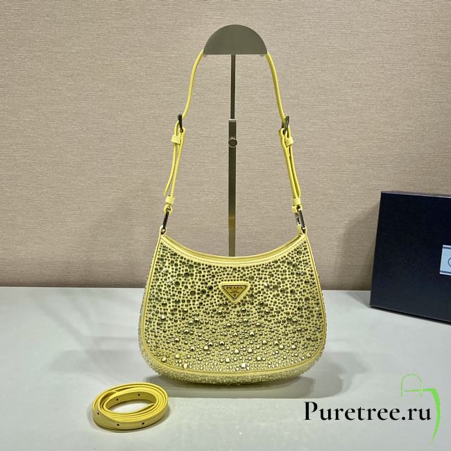 Prada Cleo Satin Bag With Crystals Yellow 1BC169 size 22x18.5x4.5 cm - 1