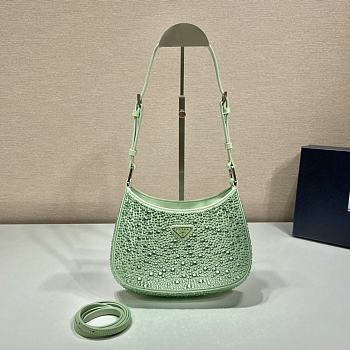 Prada Cleo Satin Bag With Crystals Green 1BC169 size 22x18.5x4.5 cm