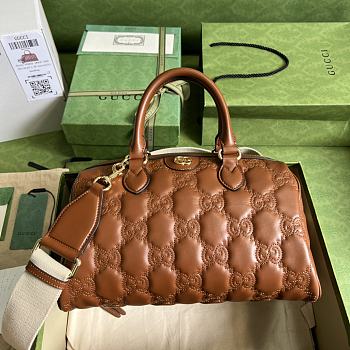 Gucci GG Matelassé Leather Medium Bag Brown 702242 size 31x19x22 cm