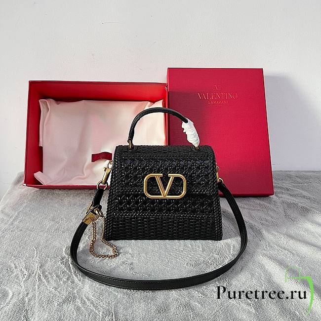 Valentino Garavani Small Leather VSLING Top-Handle Bag Black 22x17x9 cm - 1