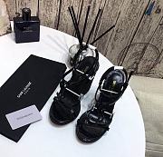 YSL Cassandra Wedge Espadrilles Black Leather With Black Hardware - 2