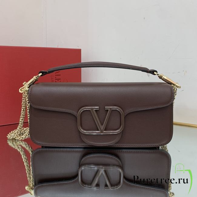 Valentino Locò Dark Brown Calfskin Shoulder Bag Dark Brown Logo - 1