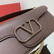 Valentino Locò Dark Brown Calfskin Shoulder Bag Dark Brown Logo - 2