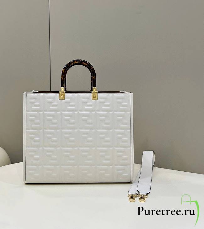 Fendi Sunshine Medium White Leather Shopper size 37x13.5x32 cm - 1