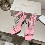 Jimmy Choo Jaxon 95 Pink Nappa Leather Sandals with JC Bar - 4