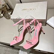 Jimmy Choo Jaxon 95 Pink Nappa Leather Sandals with JC Bar - 6