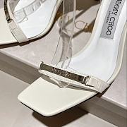 Jimmy Choo Jaxon 95 White Nappa Leather Sandals with JC Bar - 5