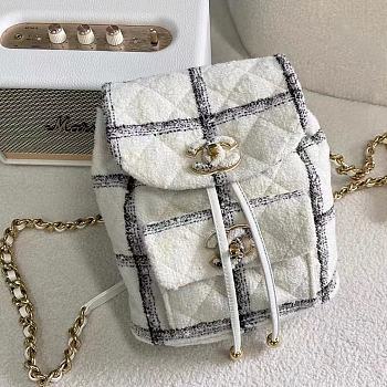 Chanel Duma Backpack White/Grey Wool Tweed & Gold-Tone Metal 