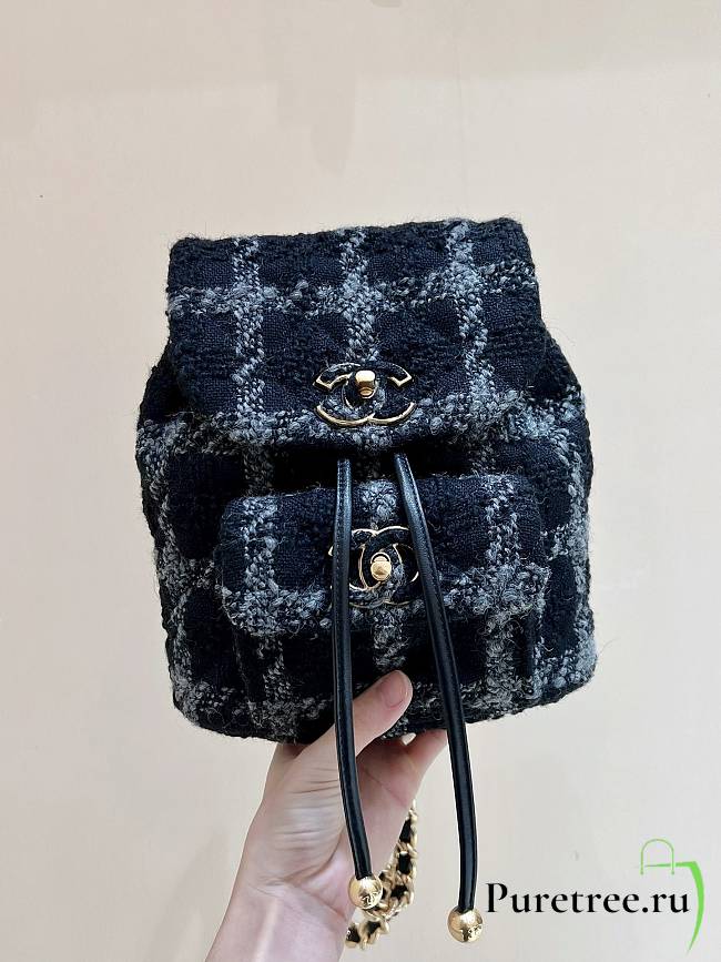 Chanel Duma Backpack Navy Blue Wool Tweed & Gold-Tone Metal - 1